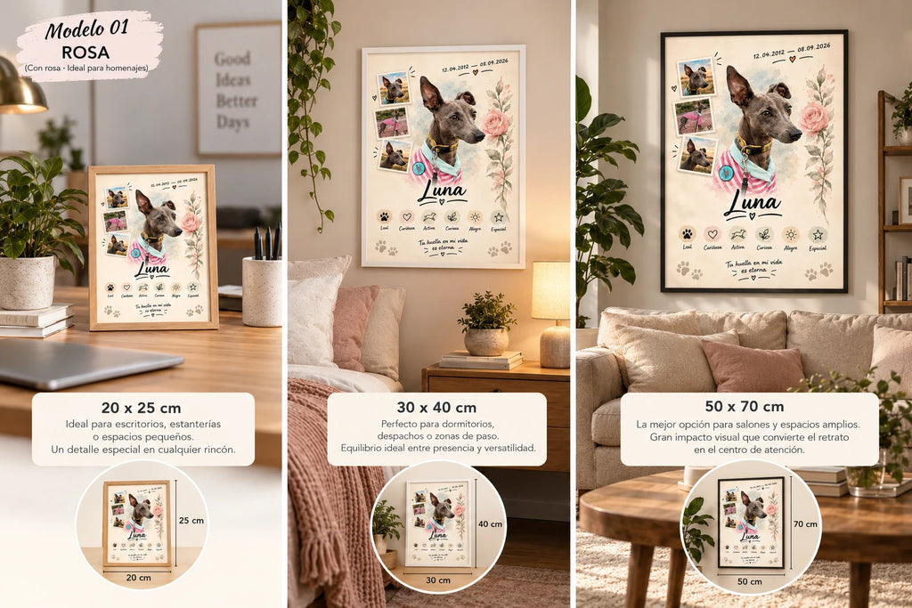 Ambientación Modelo Rosa en salón, dormitorio y escritorio