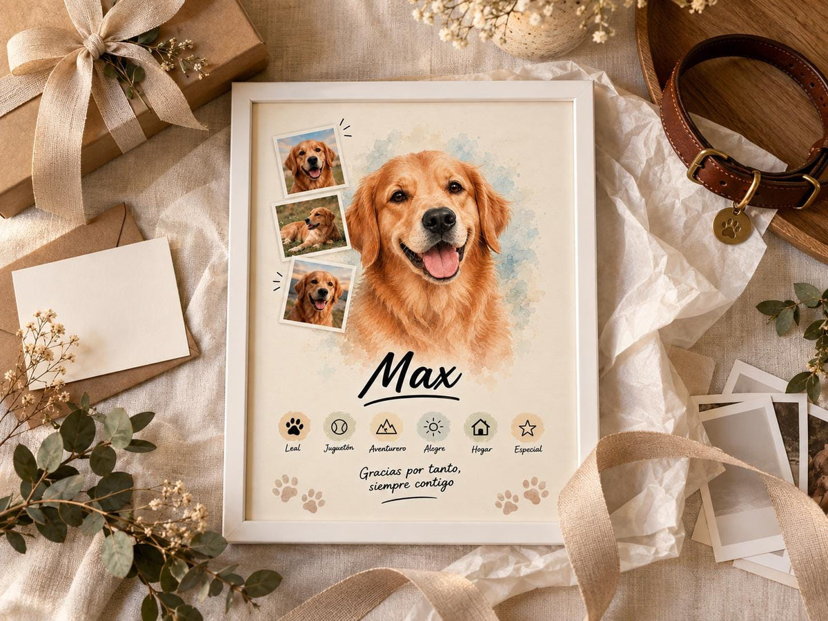 Retrato de perro estilo Clásico con marco blanco preparado para regalo