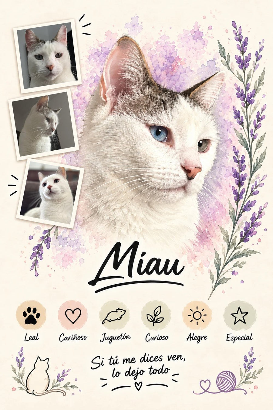 Retrato de Miau en Estilo Lavanda