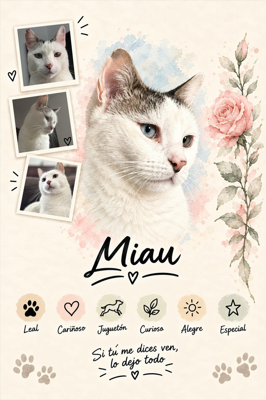 Retrato de Miau en Estilo Rosa